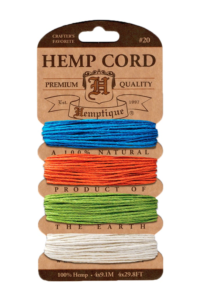 Hemptique 1mm #20 Hemp Cord Card Set Eco Friendly Sustainable Naturally Grown Jewelry Bracelet Making Paper Crafting Scrapbooking Bookbinding Mixed Media Crocheting Macrame Seasonal Holiday Gift Wrapping Outdoor Gardening