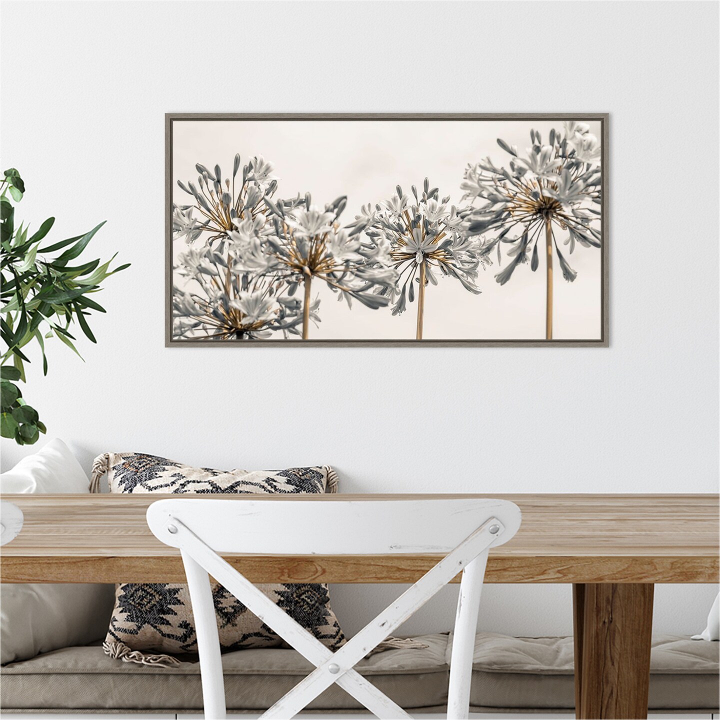 African Lily Flowers II by Assaf Frank 27-in. W x 14-in. H. Canvas Wall Art Print Framed in Grey