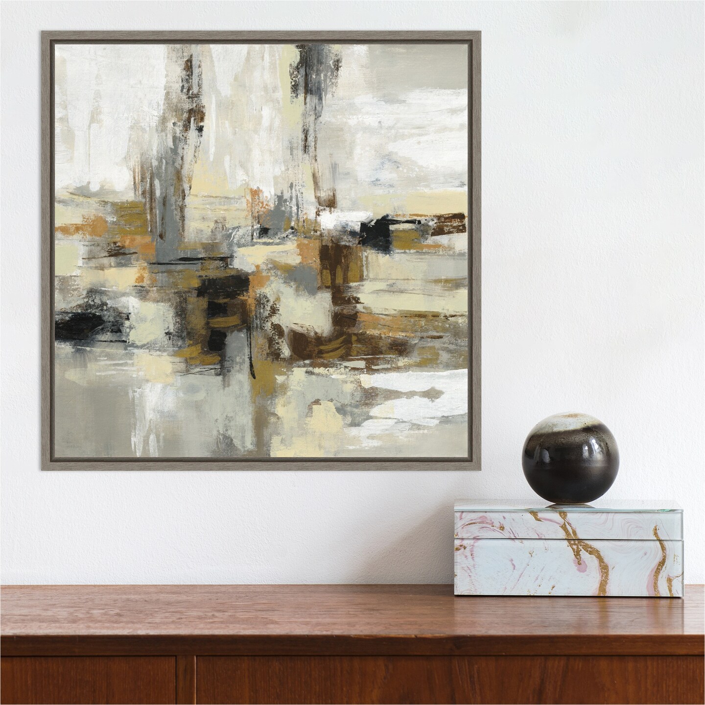 Lava and Steam by Silvia Vassileva 16-in. W x 16-in. H. Canvas Wall Art Print Framed in Grey