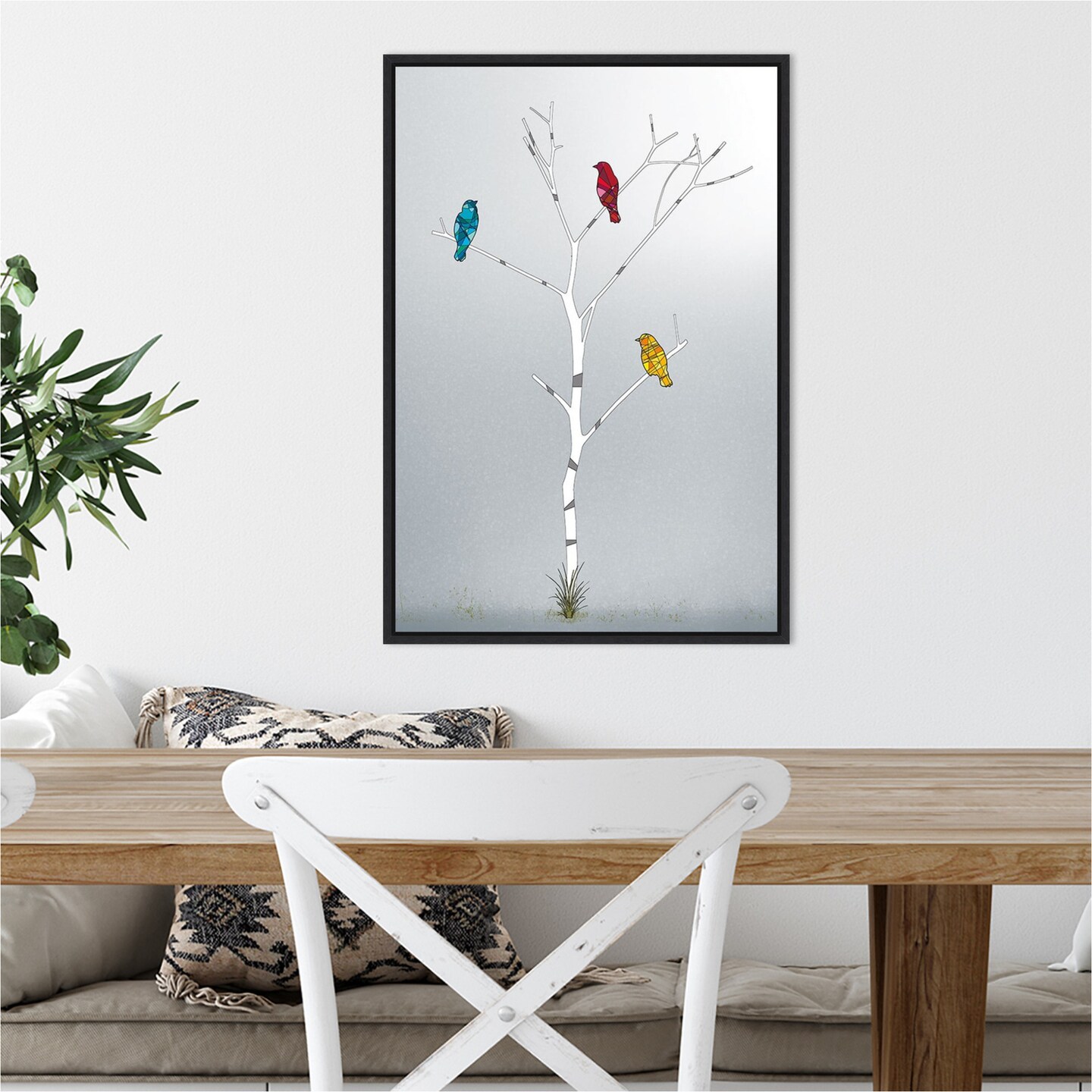 Three In A Tree (Birds) by Marvin Pelkey 16-in. W x 23-in. H. Canvas Wall Art Print Framed in Black