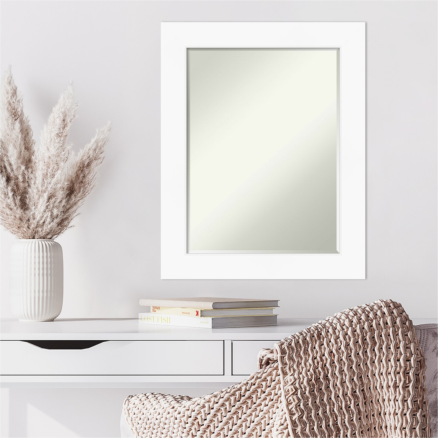 Petite Bevel Wall Mirror, Cabinet White Frame