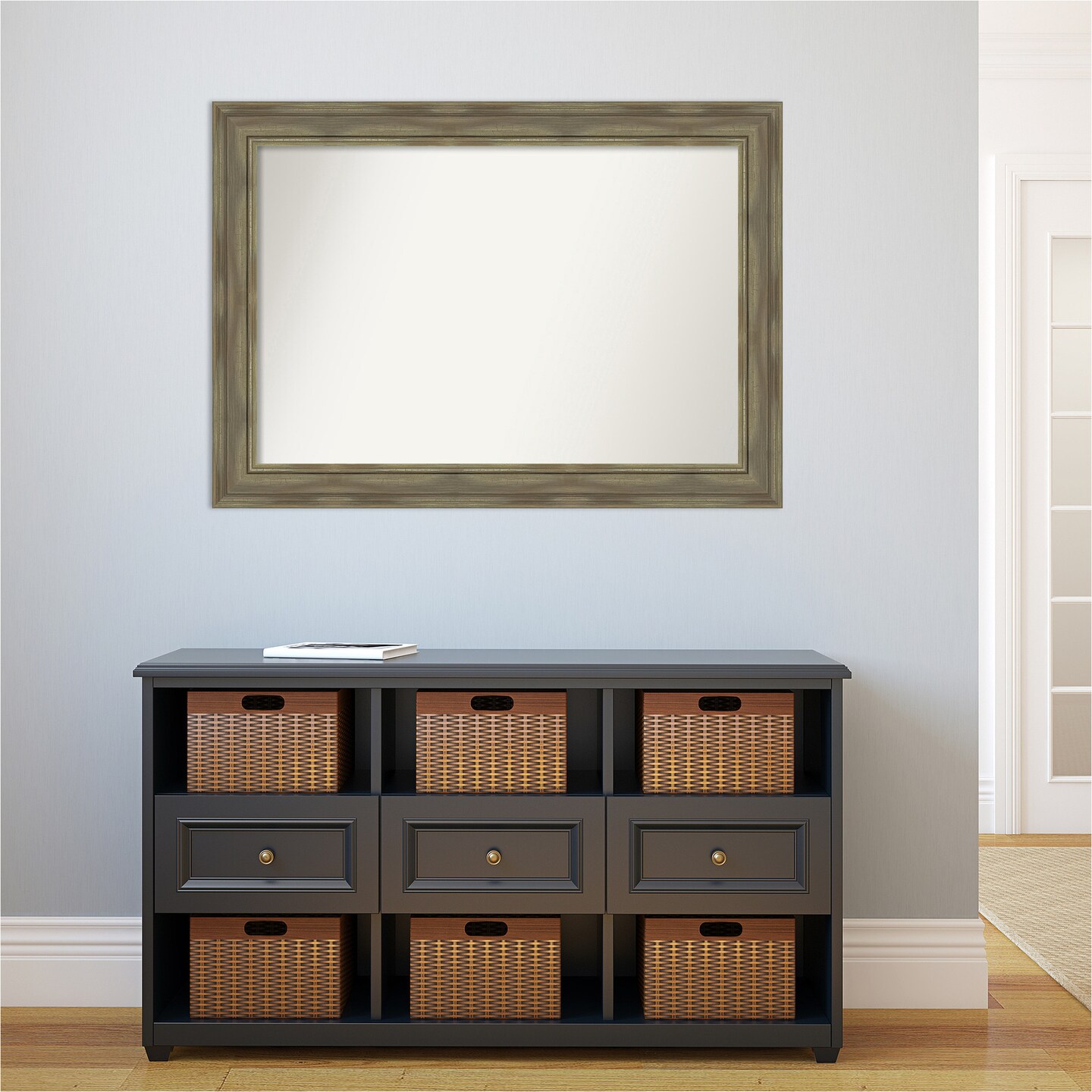 Amanti Art Non-Beveled Wood Wall Mirror, Alexandria Greywash Frame