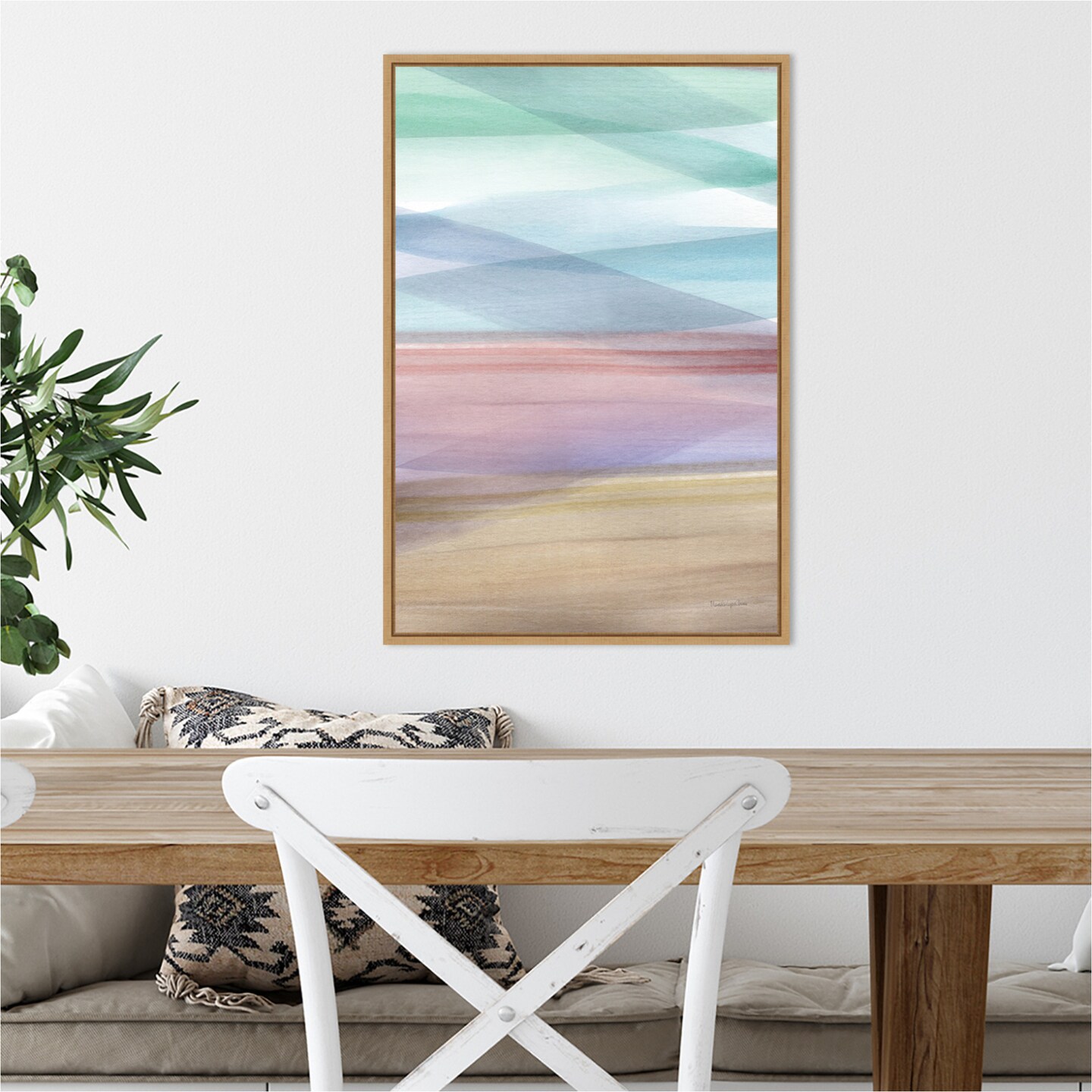Soft Summer I Warm Abstract by Mercedes Lopez Charro 16-in. W x 23-in. H. Canvas Wall Art Print Framed in Natural