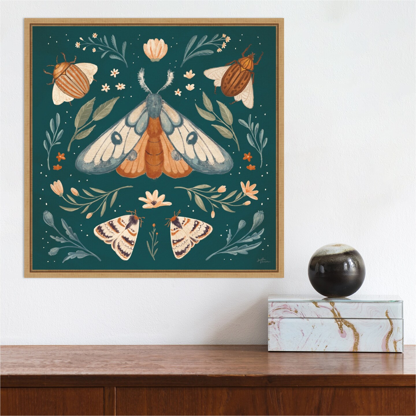 Winged Study II (Butterfly) by Janelle Penner 16-in. W x 16-in. H. Canvas Wall Art Print Framed in Natural