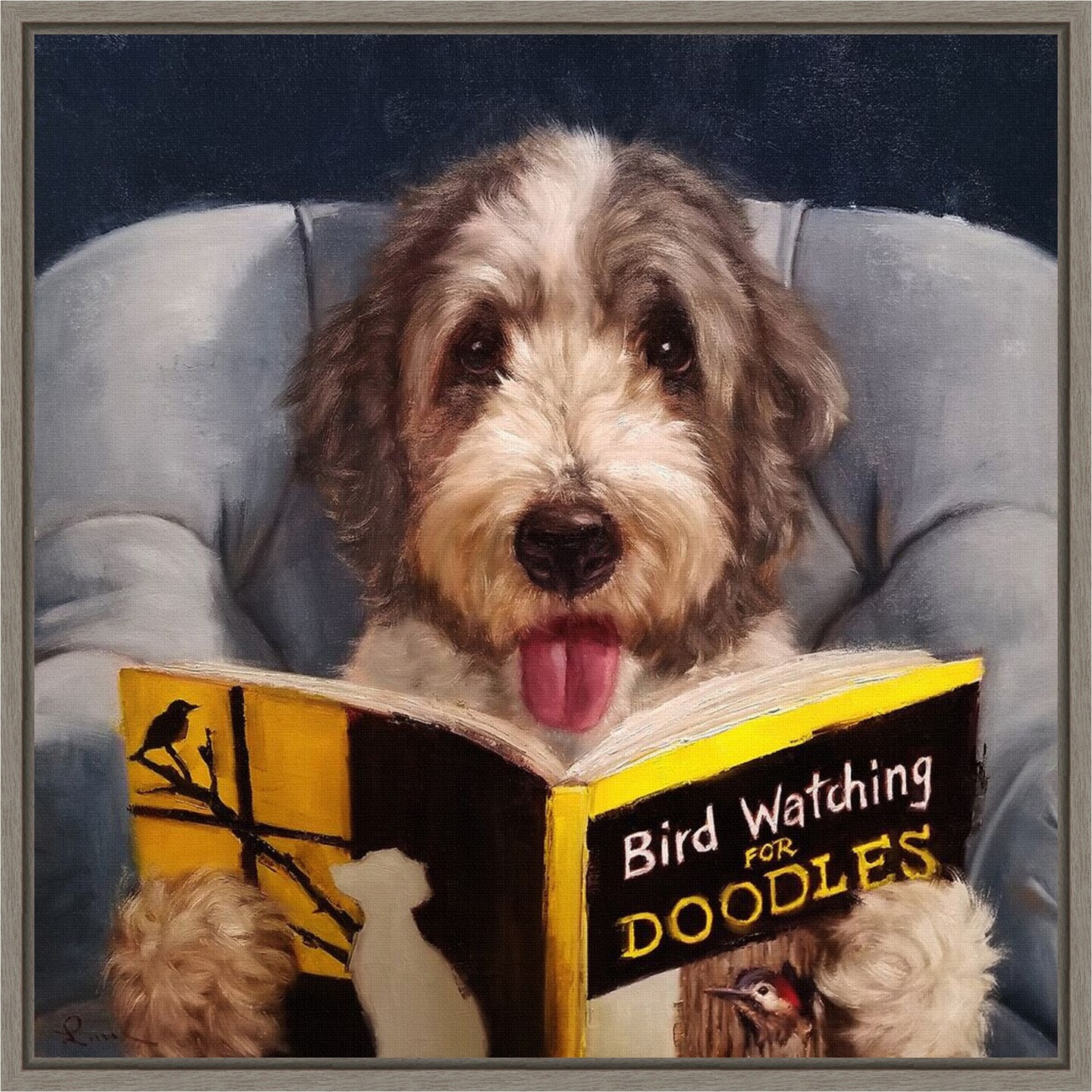 Ornithology For Doodles (Dog) by Lucia Heffernan 16-in. W x 16-in. H. Canvas Wall Art Print Framed in Grey