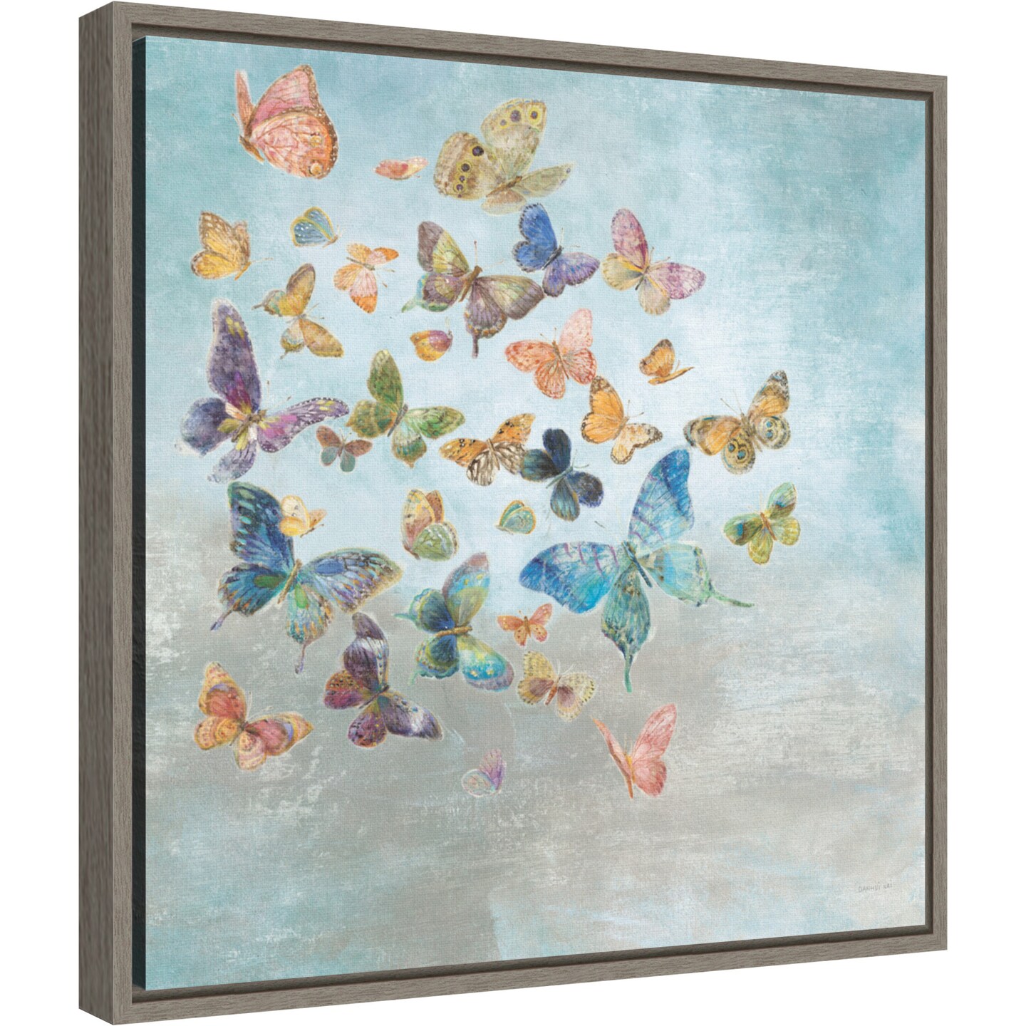Beautiful Butterflies v3 Square by Danhui Nai 16-in. W x 16-in. H. Canvas Wall Art Print Framed in Grey