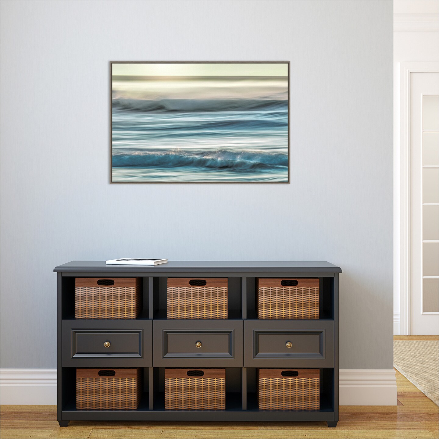 Motion blur of sunset on coast by Don Paulson Danita Delimont 33-in. W x 23-in. H. Canvas Wall Art Print Framed in Grey