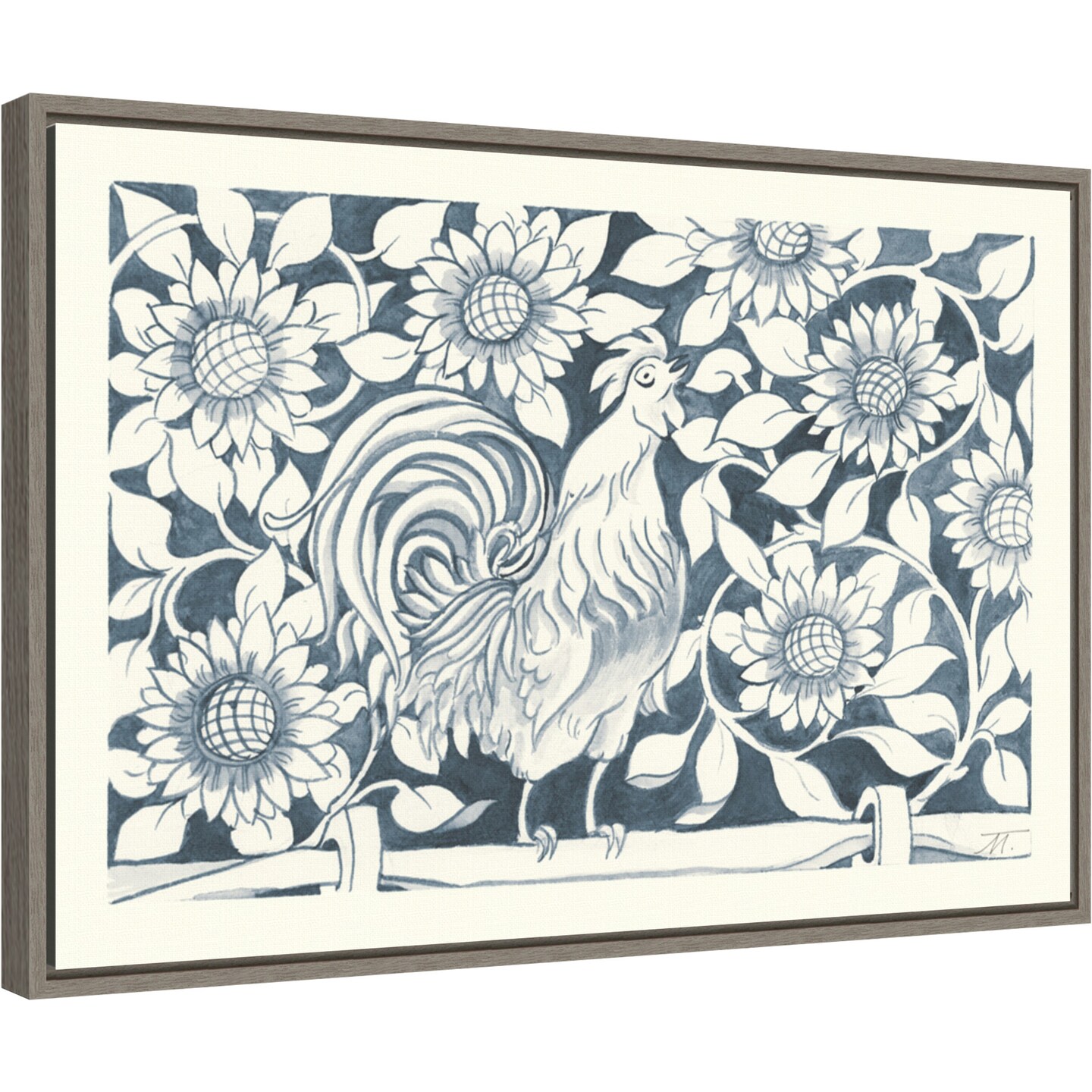 Farm Life I Rooster by Miranda Thomas 23-in. W x 16-in. H. Canvas Wall Art Print Framed in Grey