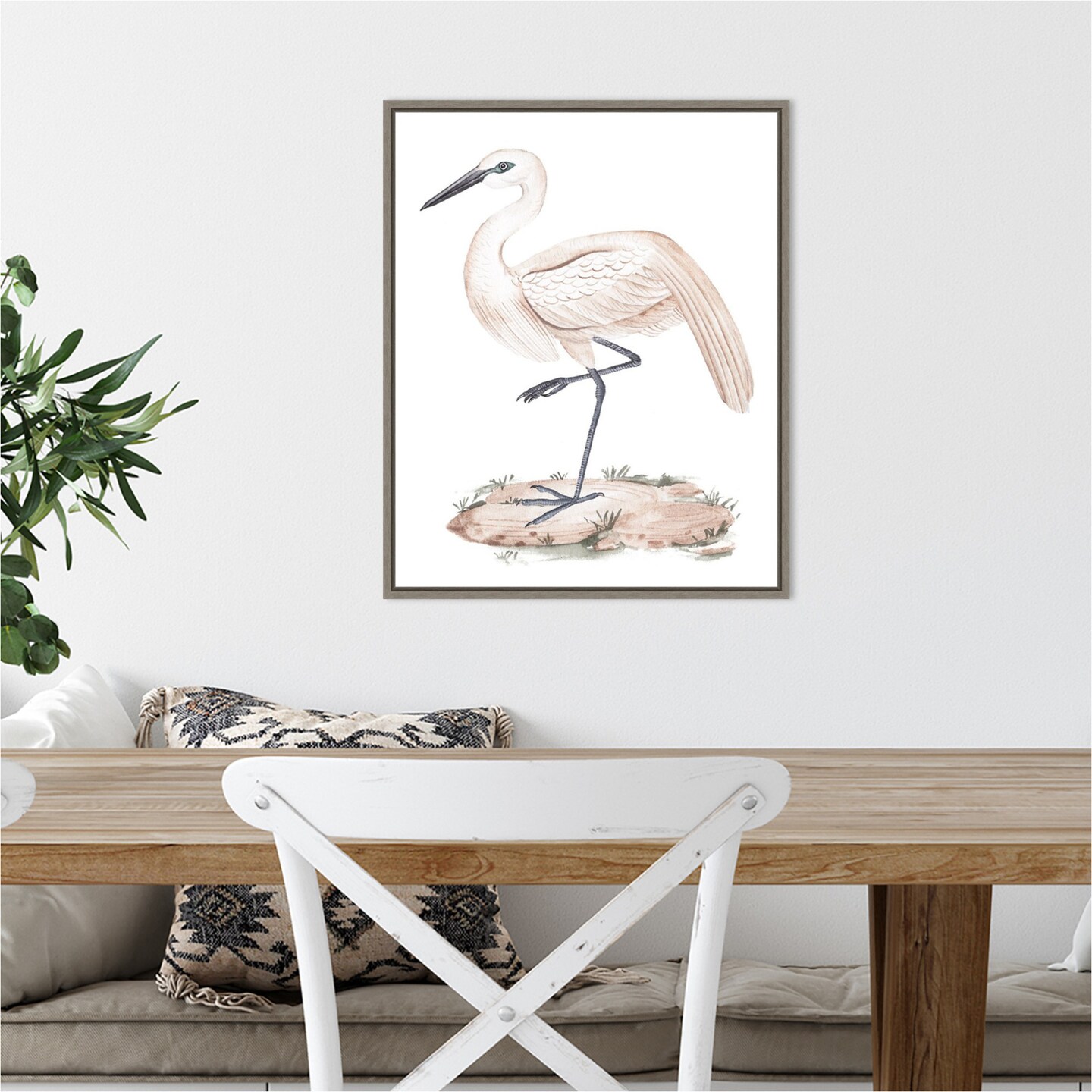 A White Heron III by Melissa W 16-in. W x 20-in. H. Canvas Wall Art Print Framed in Grey