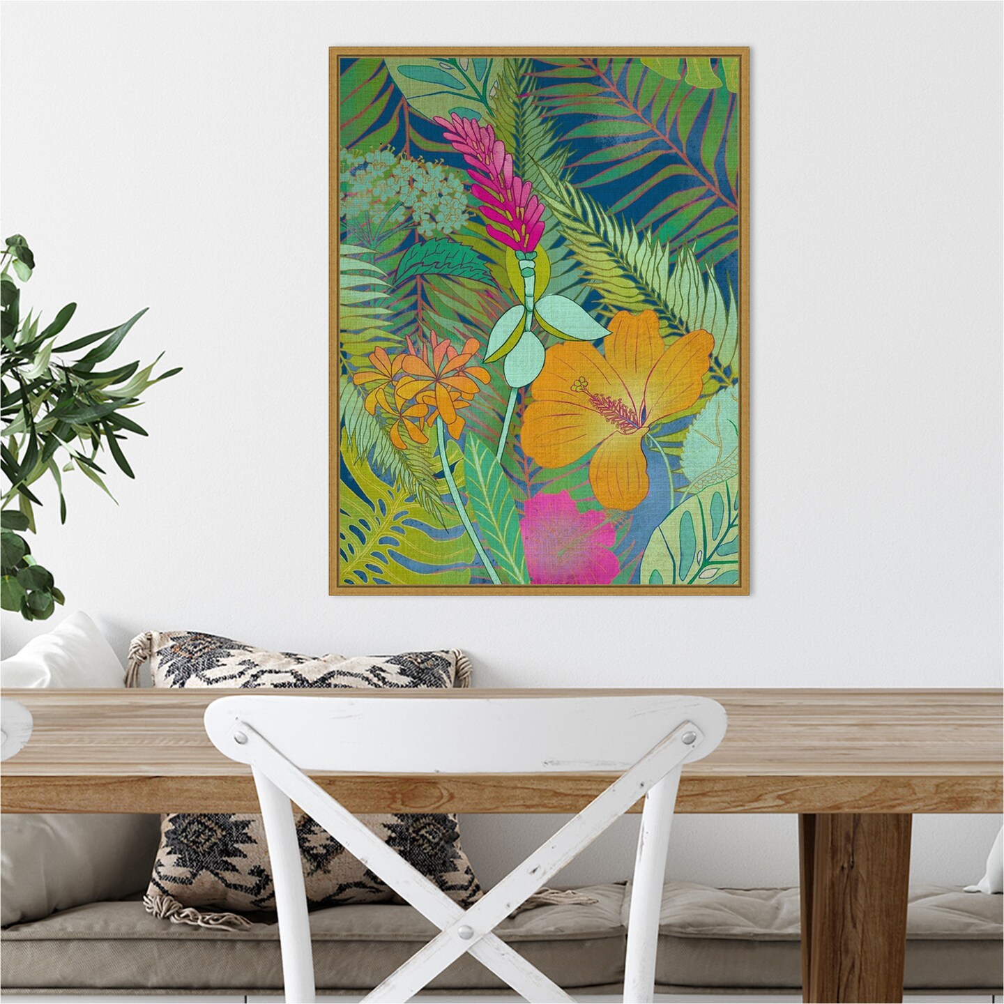 Tropical Tapestry II (Hibiscus) by Chariklia Zarris 18-in. W x 24-in. H. Canvas Wall Art Print Framed in Gold