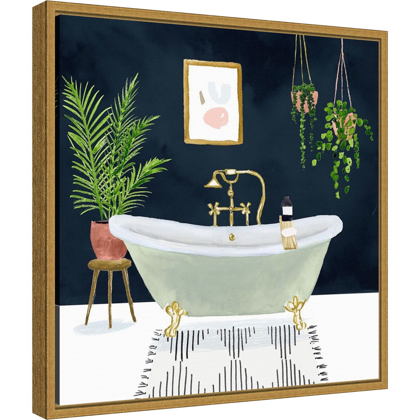 Boho Bath I by Victoria Borges 16-in. W x 16-in. H. Canvas Wall Art Print Framed in Gold
