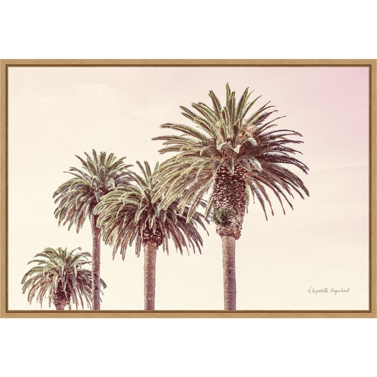 Pastel Palms by Elizabeth Urquhart 23-in. W x 16-in. H. Canvas Wall Art Print Framed in Natural