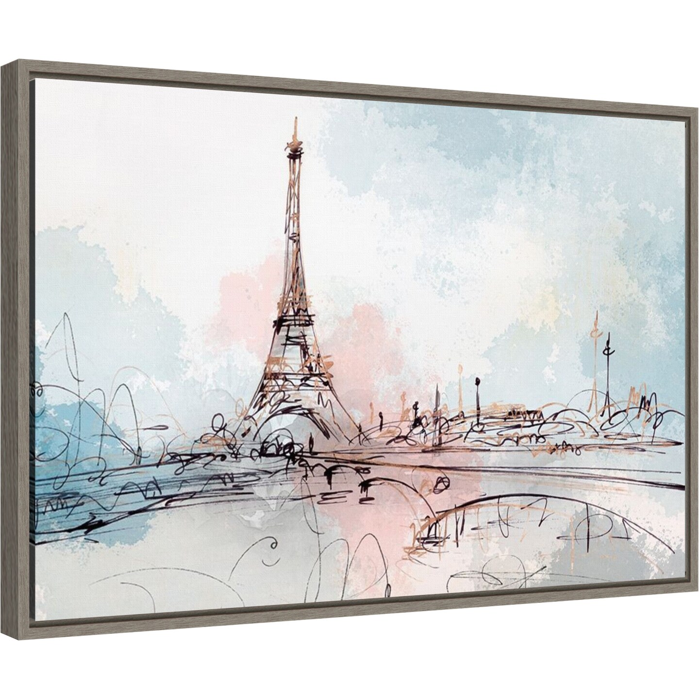 Blushing Paris (Eiffel Tower) by Isabelle Z 23-in. W x 16-in. H. Canvas Wall Art Print Framed in Grey