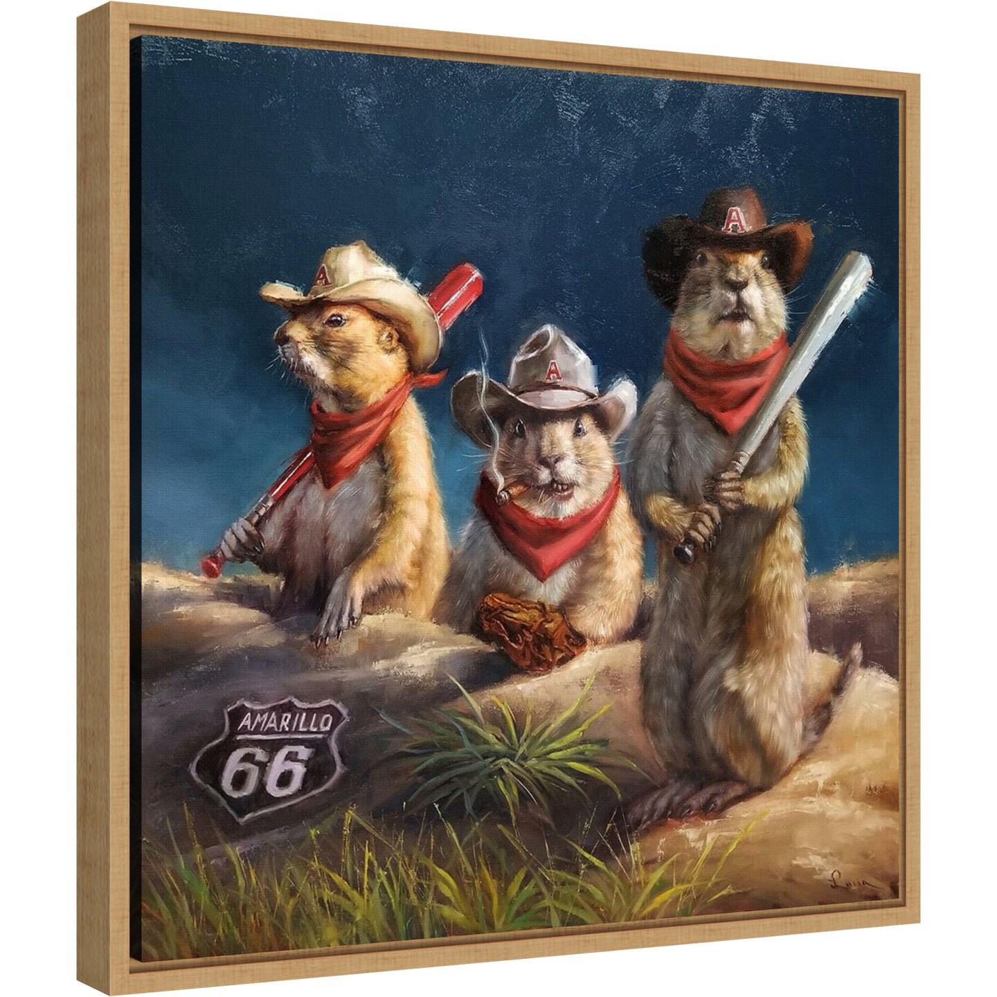 Amarillo Sod Poodles (Prairie dogs) by Lucia Heffernan 16-in. W x 16-in. H. Canvas Wall Art Print Framed in Natural