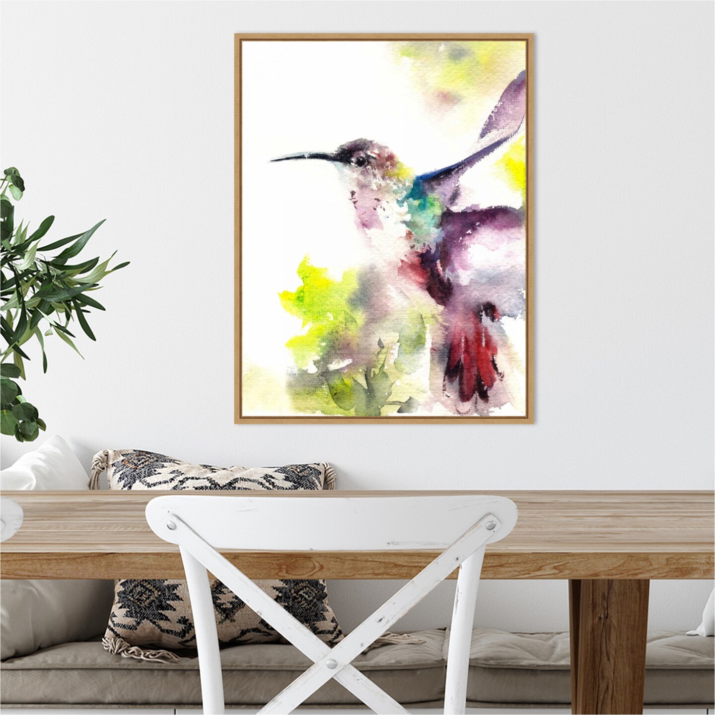 Hummingbird by Canotstop 18-in. W x 24-in. H. Canvas Wall Art Print Framed in Natural