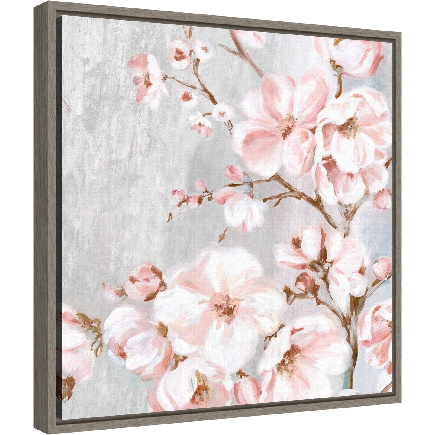 Spring Cherry Blossoms II by Eva Watts 16-in. W x 16-in. H. Canvas Wall Art Print Framed in Grey