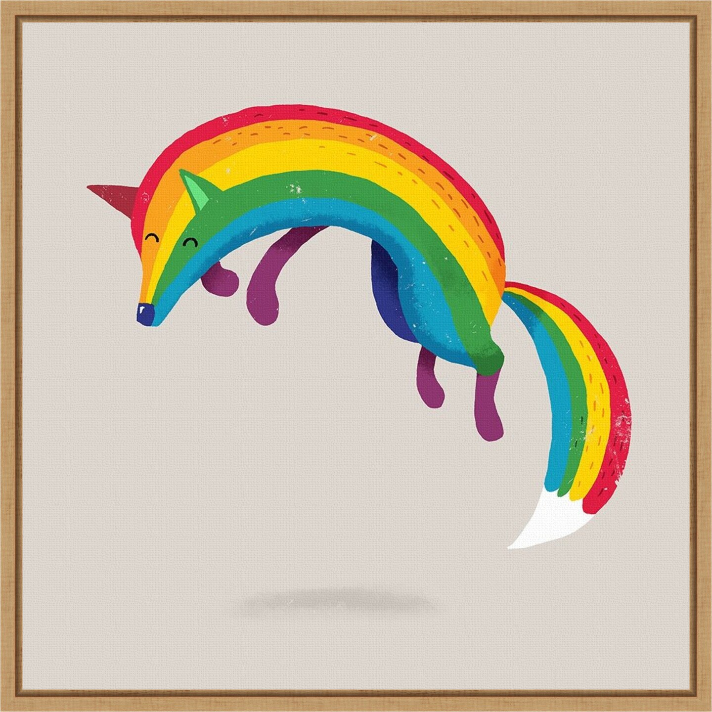 Rainbow Fox by Michael Buxton 16-in. W x 16-in. H. Canvas Wall Art Print Framed in Natural