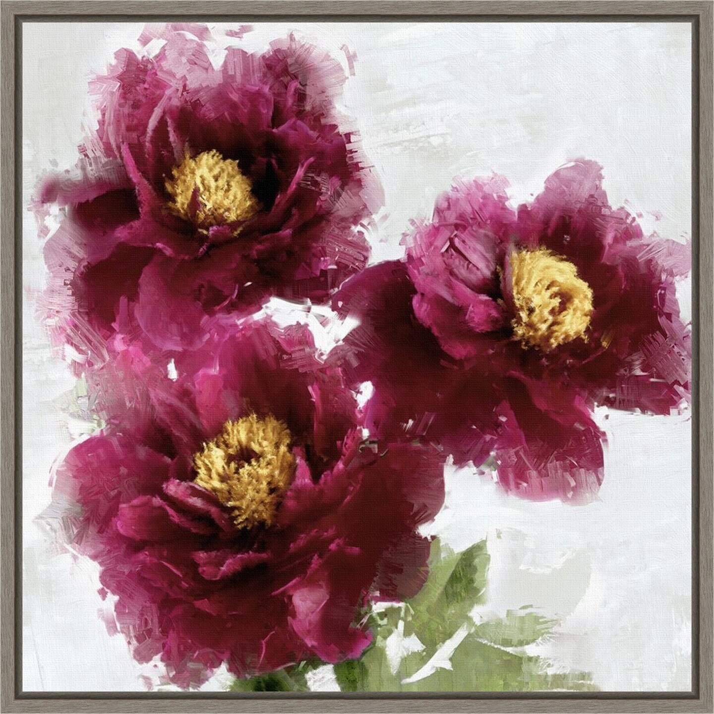 Burgundy Bloom I by Jesse Stevens 16-in. W x 16-in. H. Canvas Wall Art Print Framed in Grey