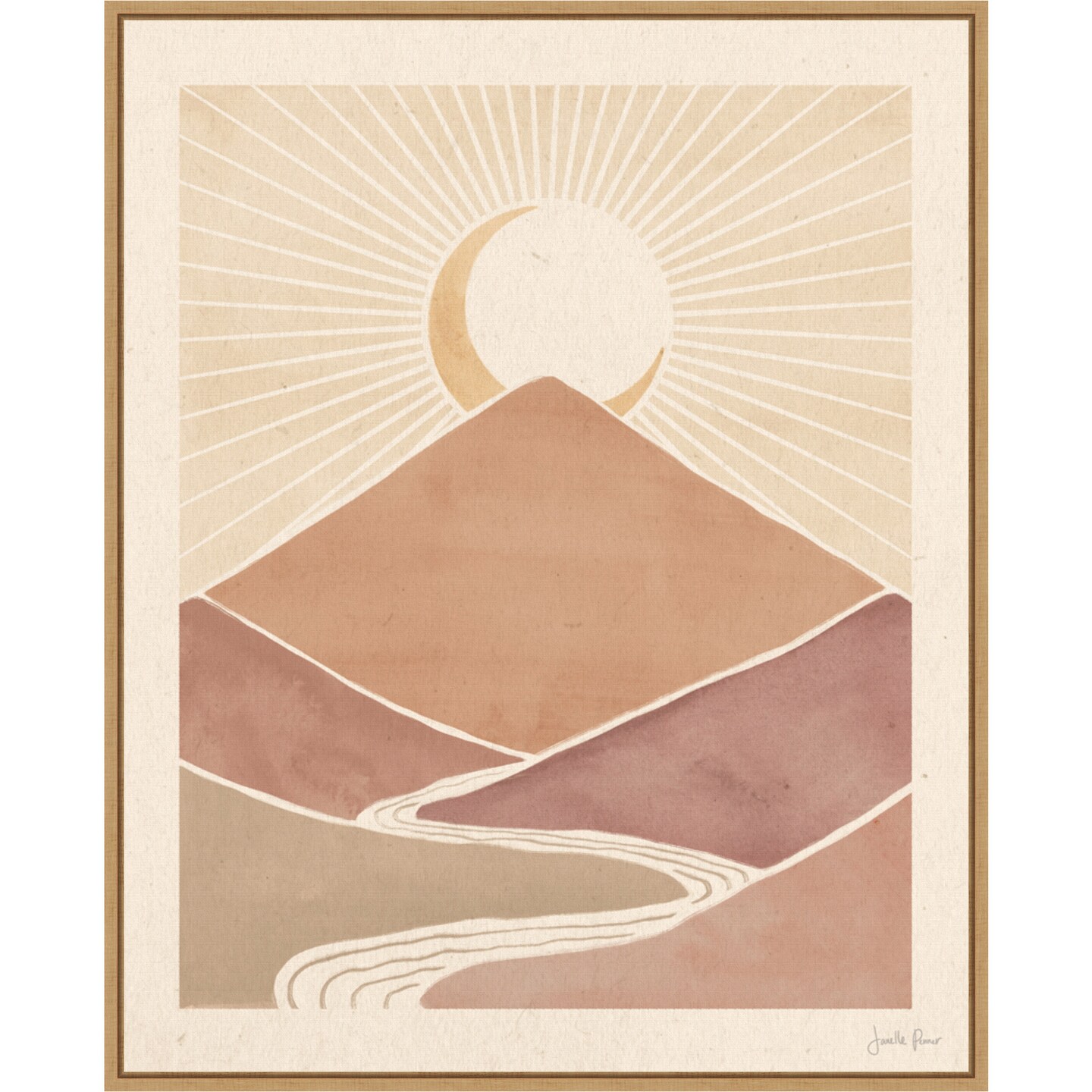 Mid Century Landscape II by Janelle Penner 23-in. W x 28-in. H. Canvas Wall Art Print Framed in Natural