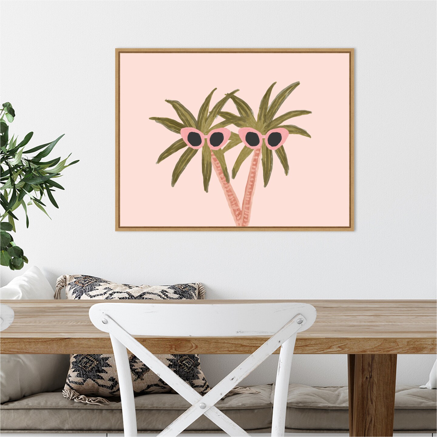 Palm Trees and Sunglasses by Kendra Dandy 24-in. W x 18-in. H. Canvas Wall Art Print Framed in Natural