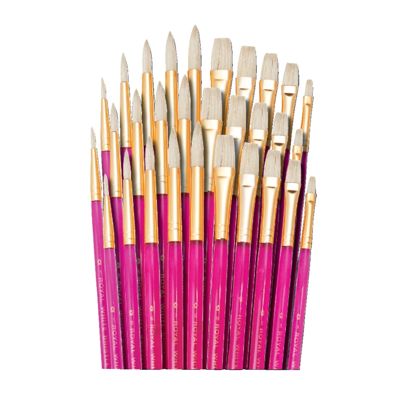 Royal Brush Firm White Bristle Acrylic Handle Brushes, Set of 30 Art