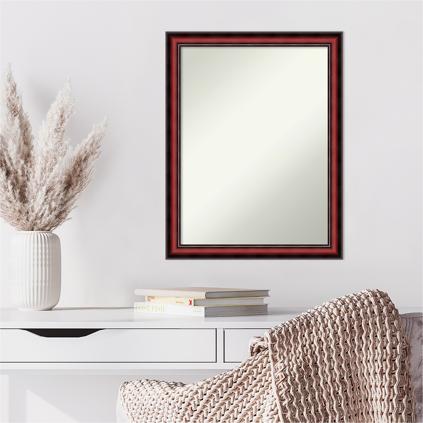 Amanti Art Non-Beveled Wood Wall Mirror, Rubino Cherry Scoop Frame