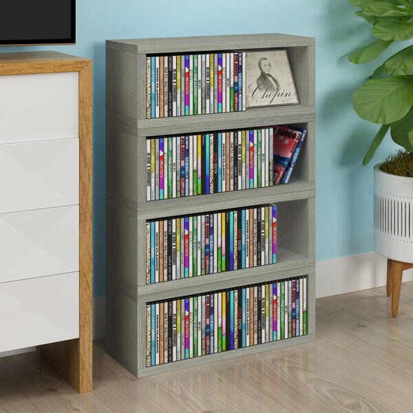 Way Basics Eco Stackable Memphis CD Storage Rack, London Grey