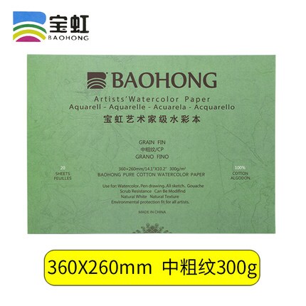 BaoHong Academy Watercolor Paper 300g Cotton 100% PU Leather Portable  Travel Watercolor Paper Pad 24 sheets 120mm*160mm