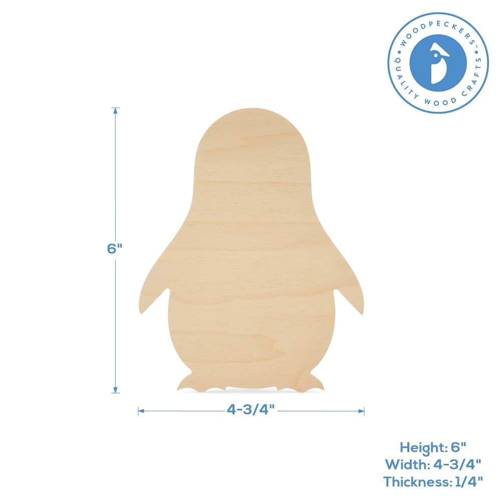 Wooden Penguin Cutout, Multiple Sizes Available, Unfinished for Christmas & Decor| Woodpeckers Crafts