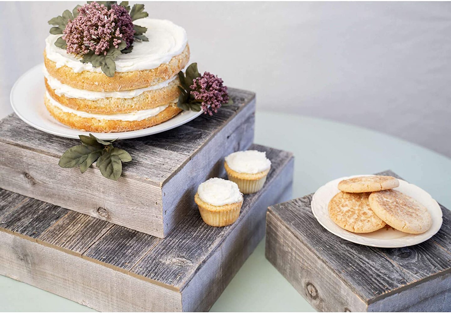 Rustic Farmhouse Reclaimed Wood Dessert/Cake Stand 3-Piece Set