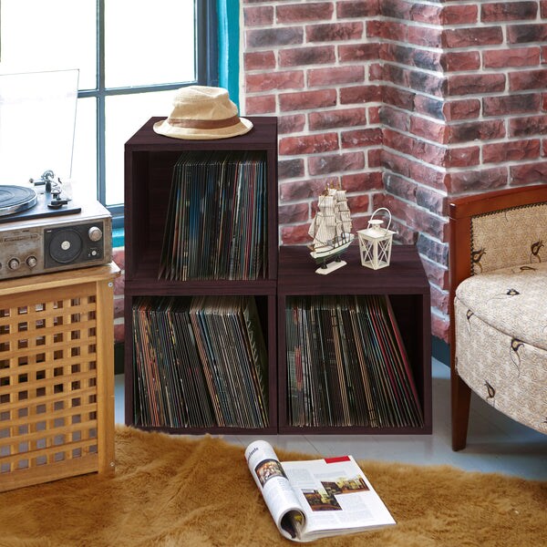 Way Basics Eco zBoard Vinyl Record Storage Cube Bookcase, Espresso
