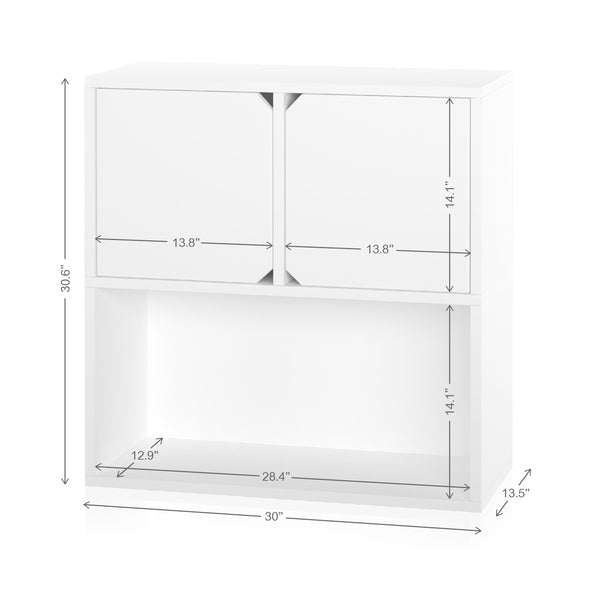 Modular Bookcase with Doors, White