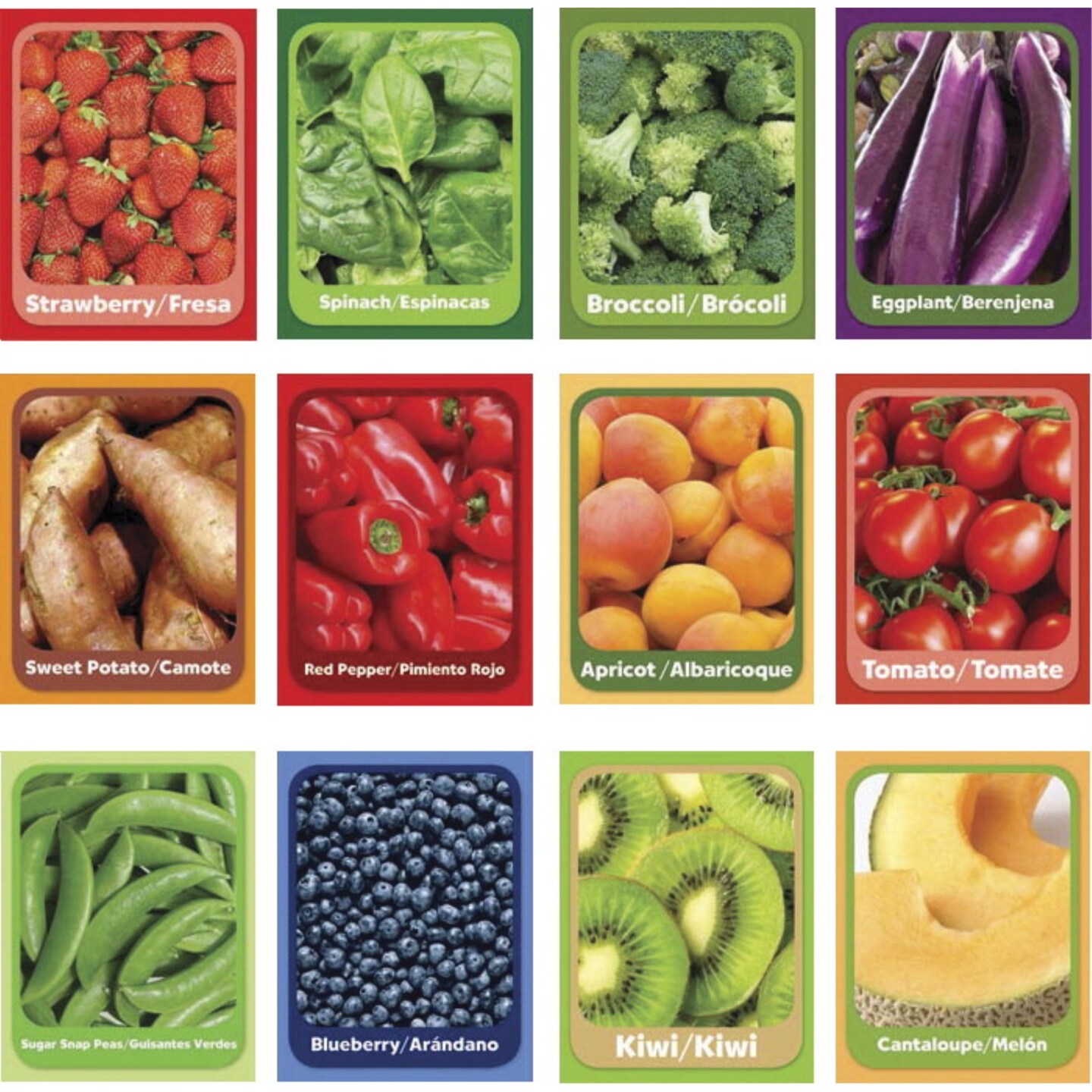 Learning ZoneXpress Fruit and Vegetable Senses Cards, 2Sided, Set of
