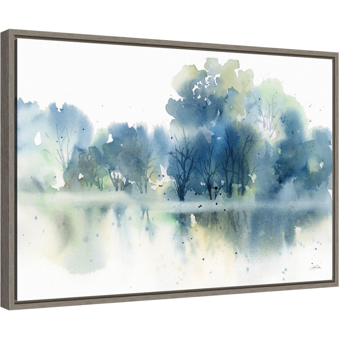 Trees Reflected in Blue Pond by Katrina Pete Canvas Art Framed