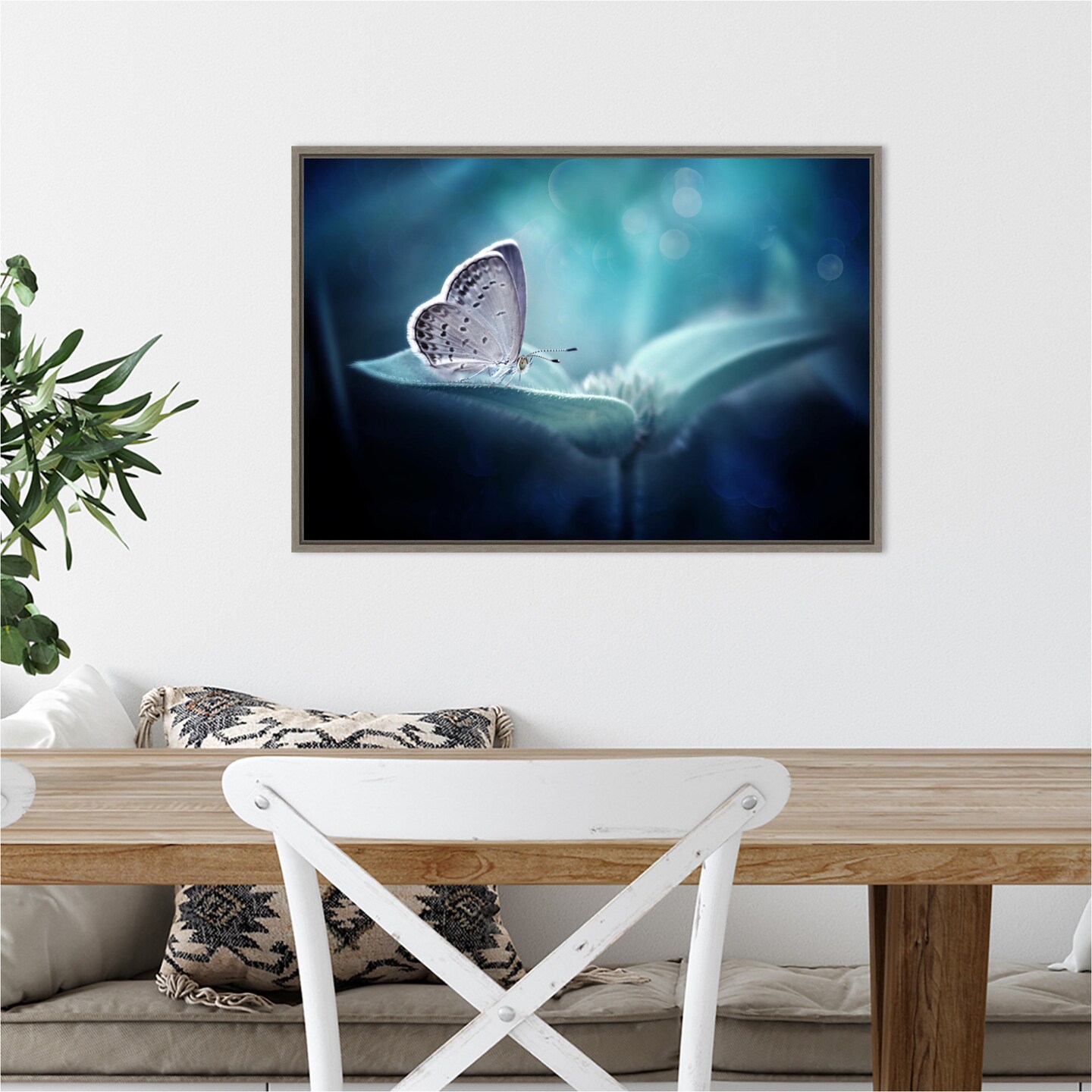 Butterfly and Blue Flower by Fauzan Maududdin Canvas Wall Art Print Framed