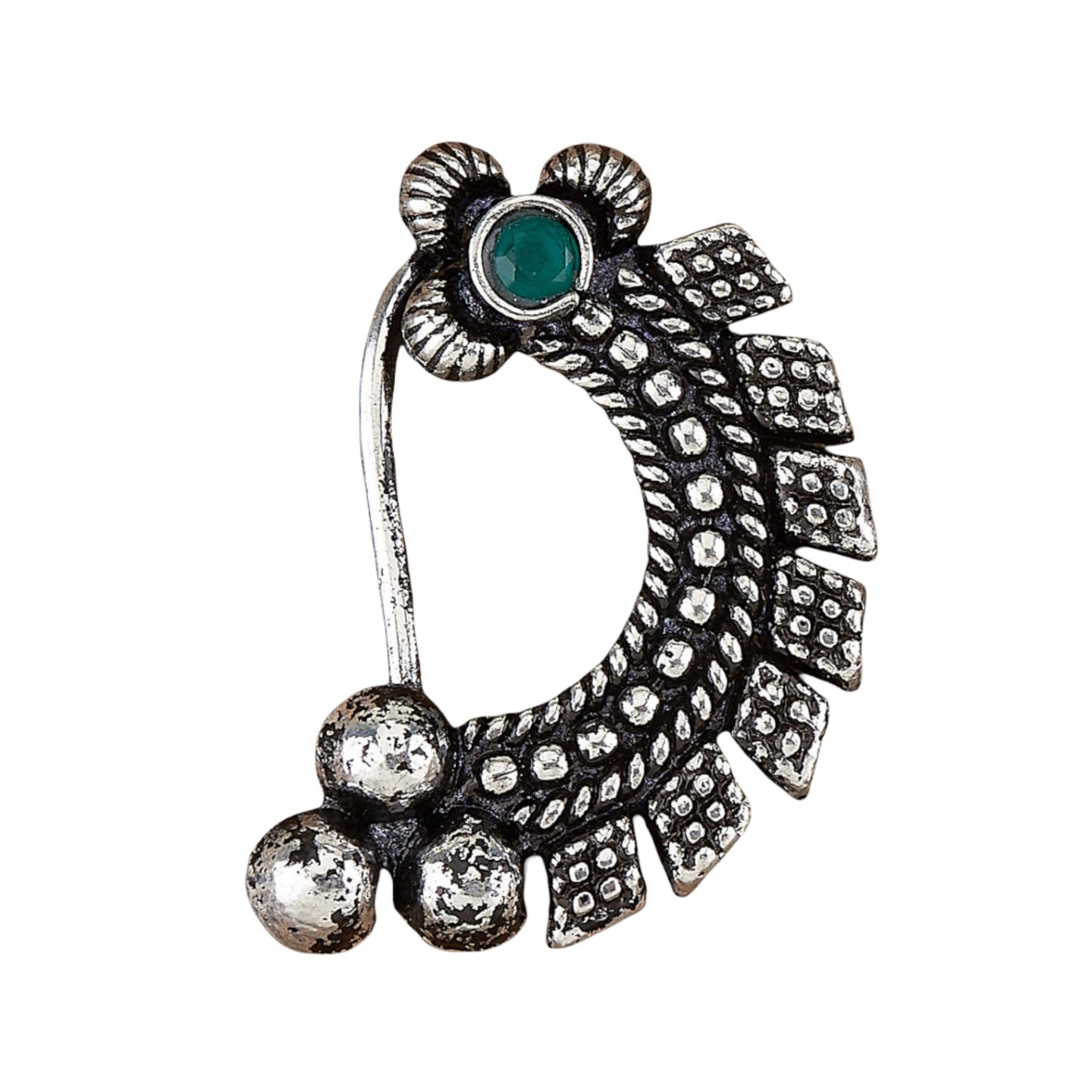 Clip On Silver Marathi Style Nath, Nosepin, Snap On Nosepin, Marathi