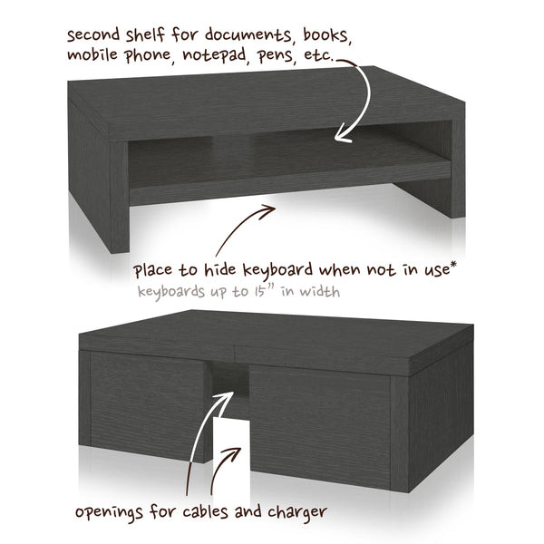 Way Basics 2-Shelf Monitor Riser, Charcoal Black