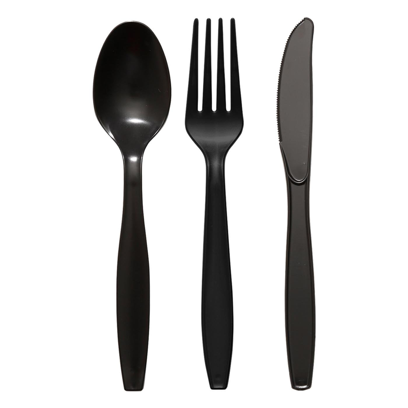 1000 Guests, Black Disposable Plastic Cutlery Set - 100 Spoons, 100 Forks and 100 Knives