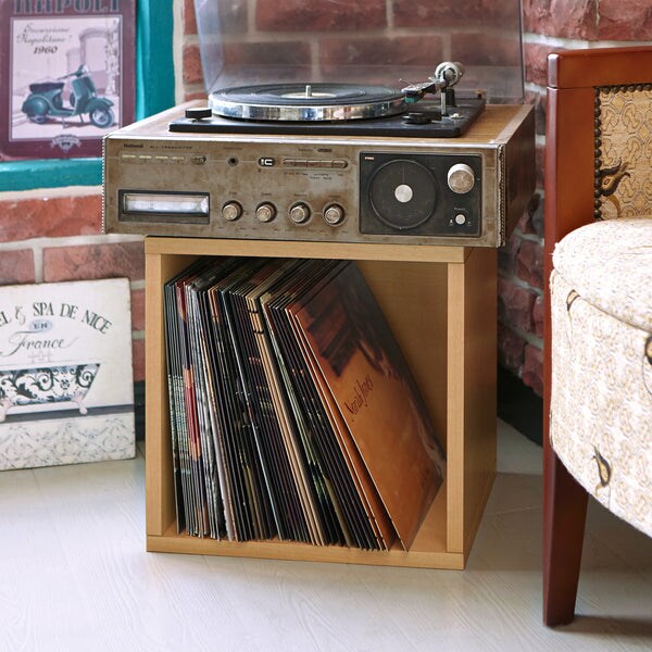 Way Basics Eco zBoard Vinyl Record Storage Cube Bookcase, Natural