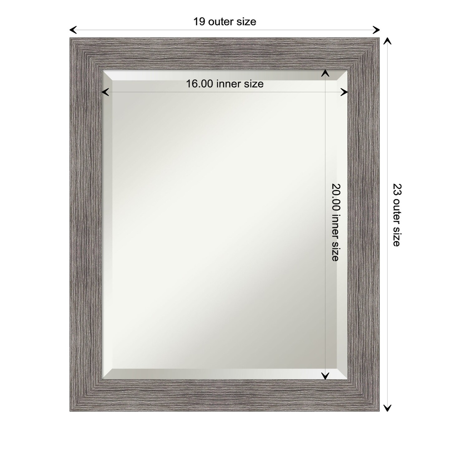 Beveled Bathroom Wall Mirror, Pinstripe Plank Grey Narrow Frame