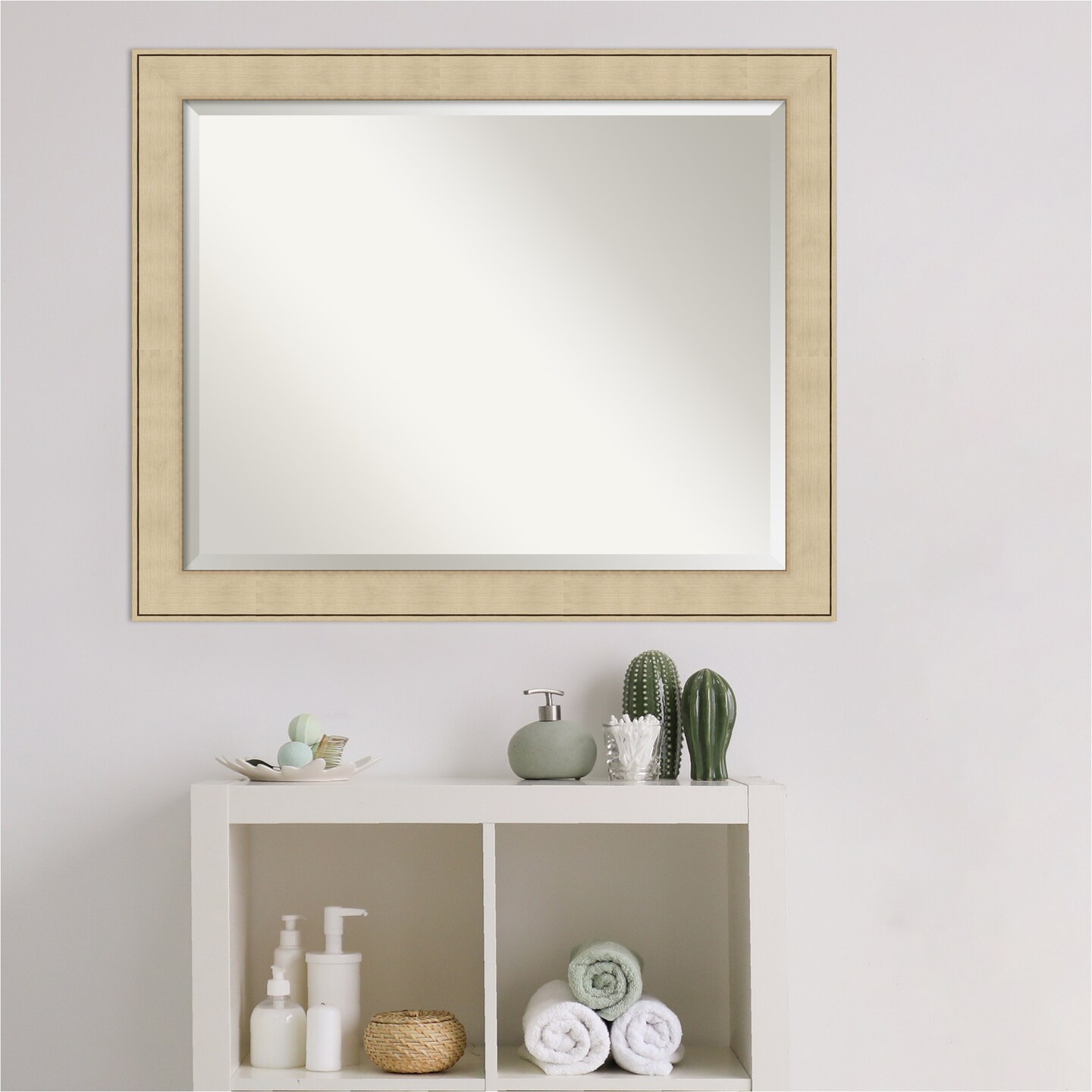 Beveled Bathroom Wall Mirror, Classic Honey Silver Frame Mirrors