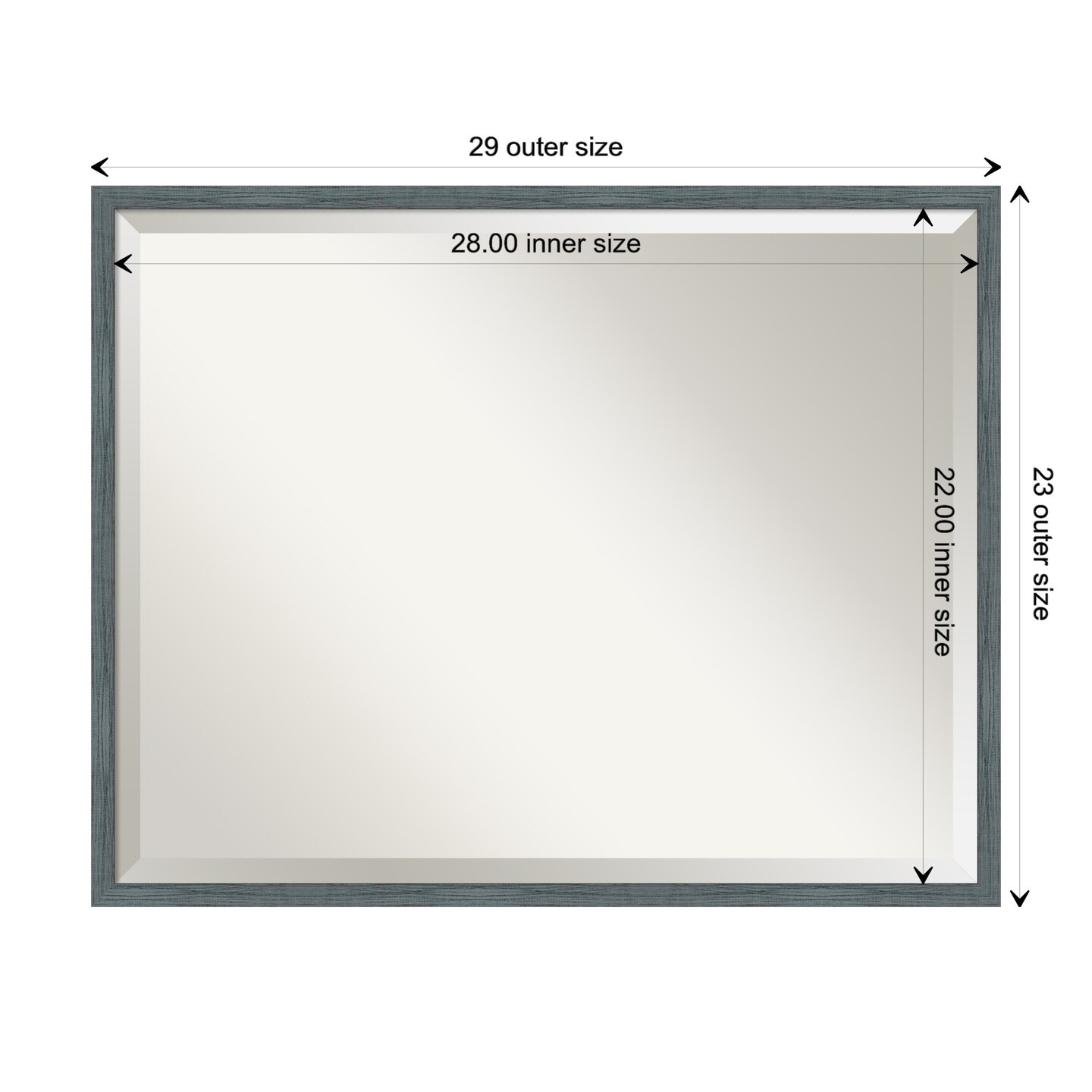 Beveled Wood Bathroom Wall Mirror, Dixie Blue Grey Rustic Narrow Frame