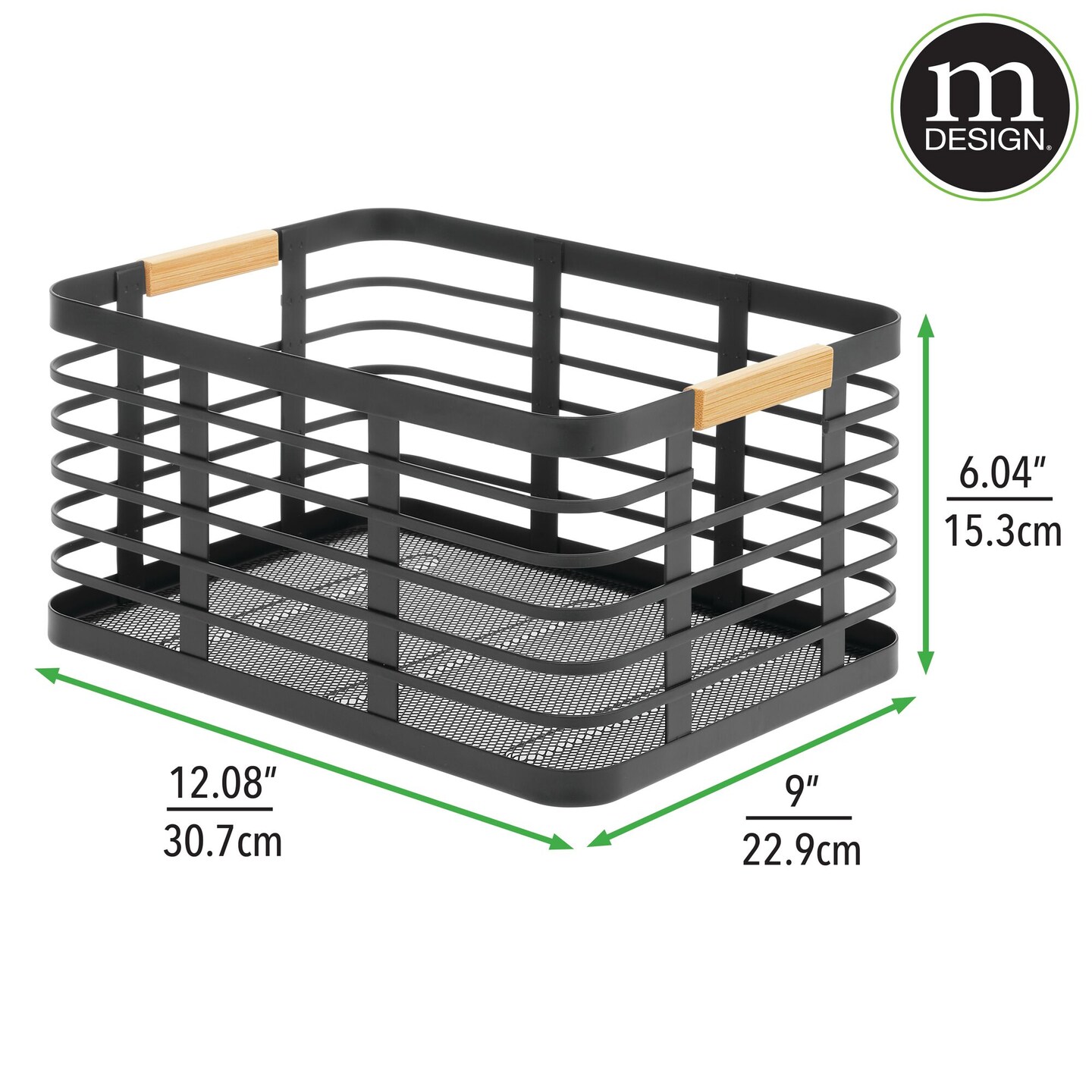 mDesign Metal Wire Rustic Large Food Storage Bin Basket - 2 Pack - Black/Natural