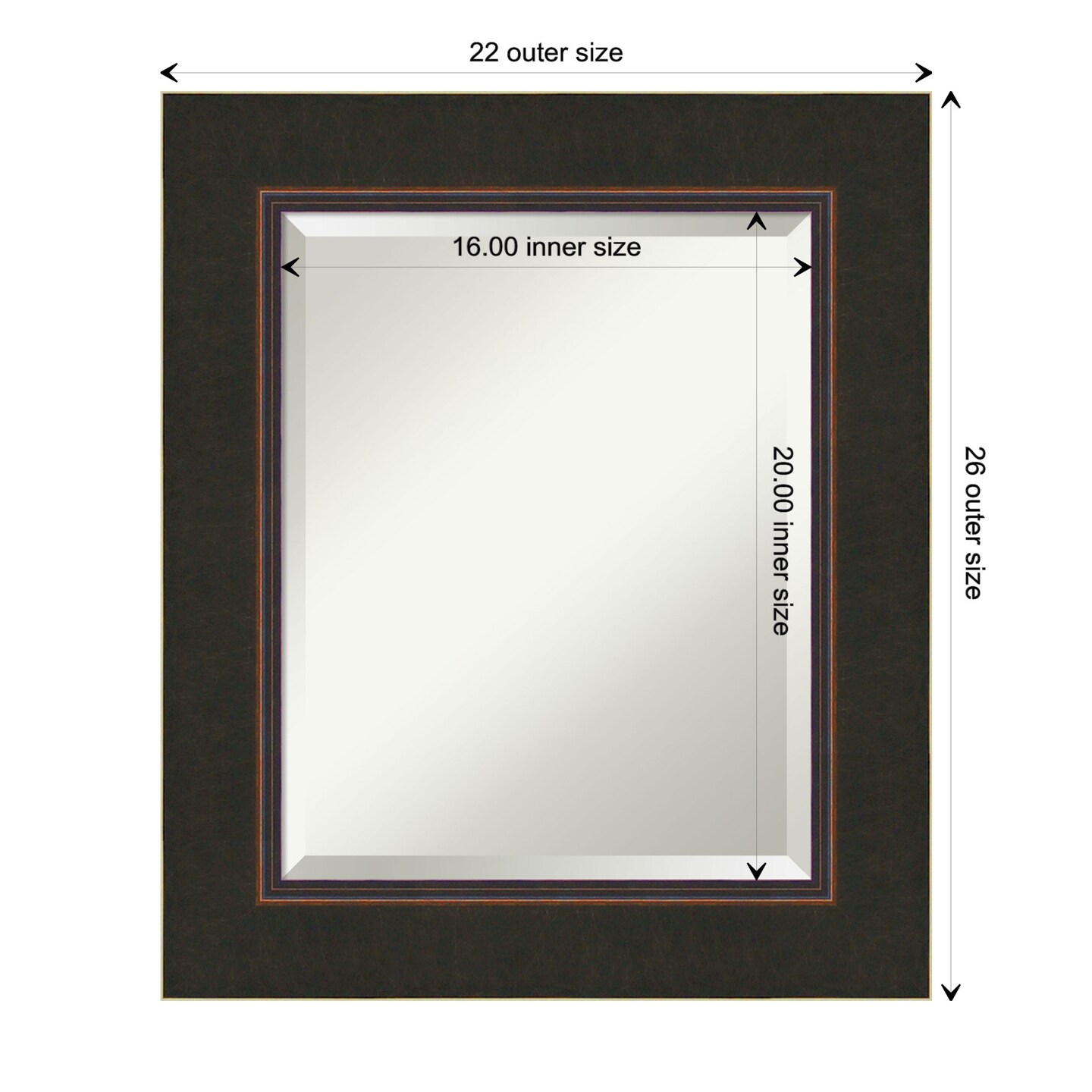 Beveled Wood Bathroom Wall Mirror, Milano Bronze Frame