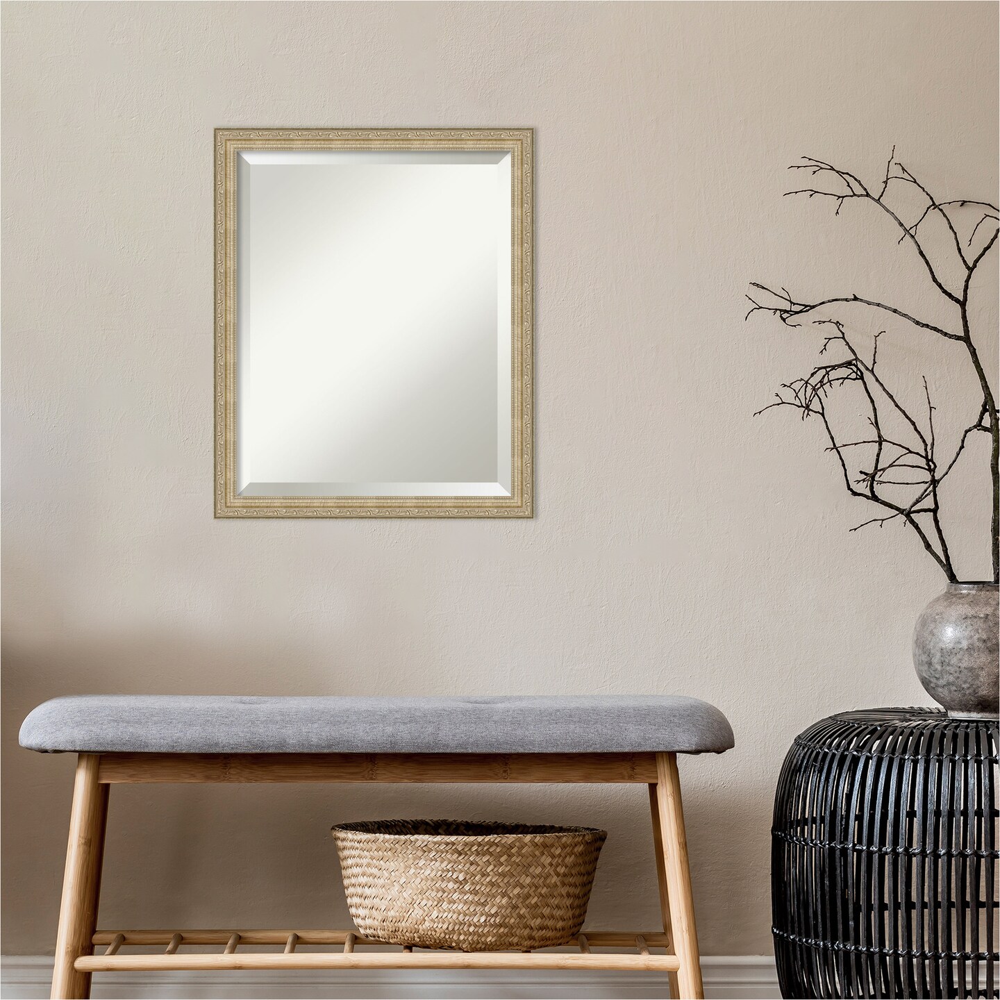 Beveled Bathroom Wall Mirror, Paris Champagne Frame