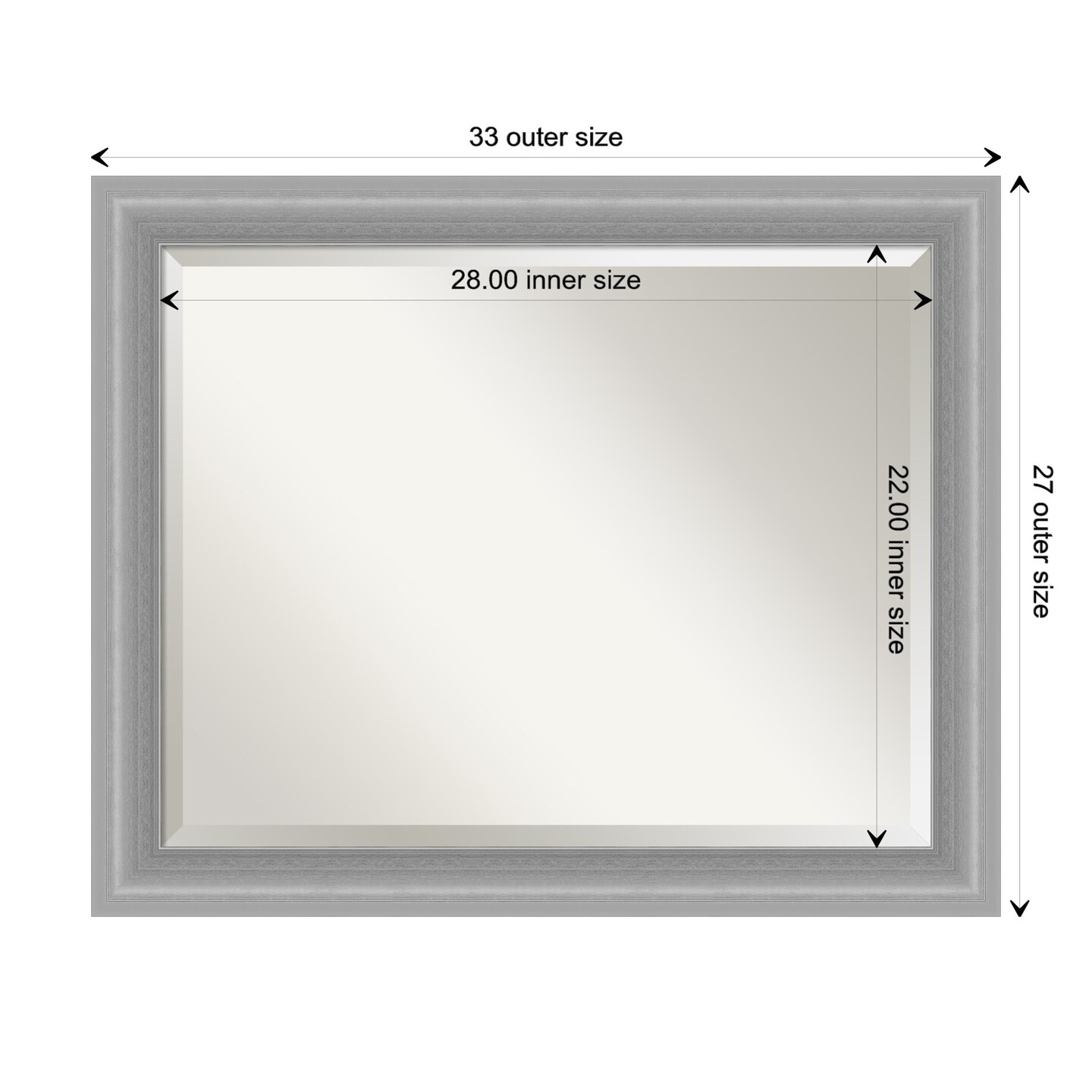 Beveled Bathroom Wall Mirror, Peak Polished Nickel Narrow Frame