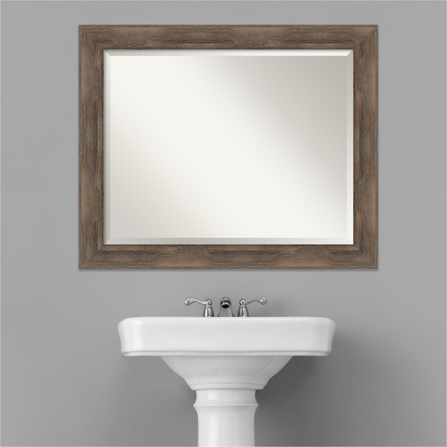 Beveled Wood Bathroom Wall Mirror, Hardwood Frame