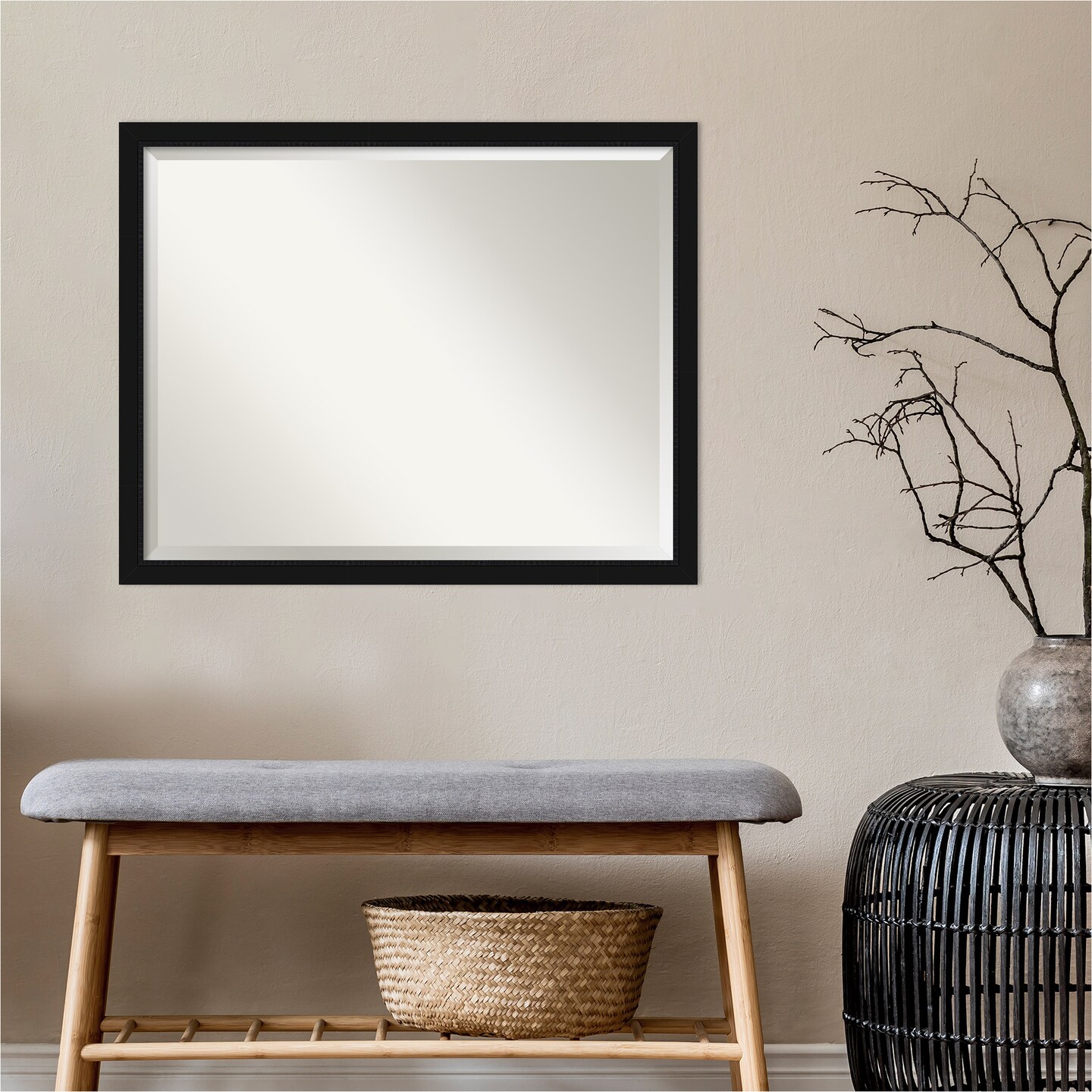 Beveled Bathroom Wall Mirror, Avon Black Narrow Frame