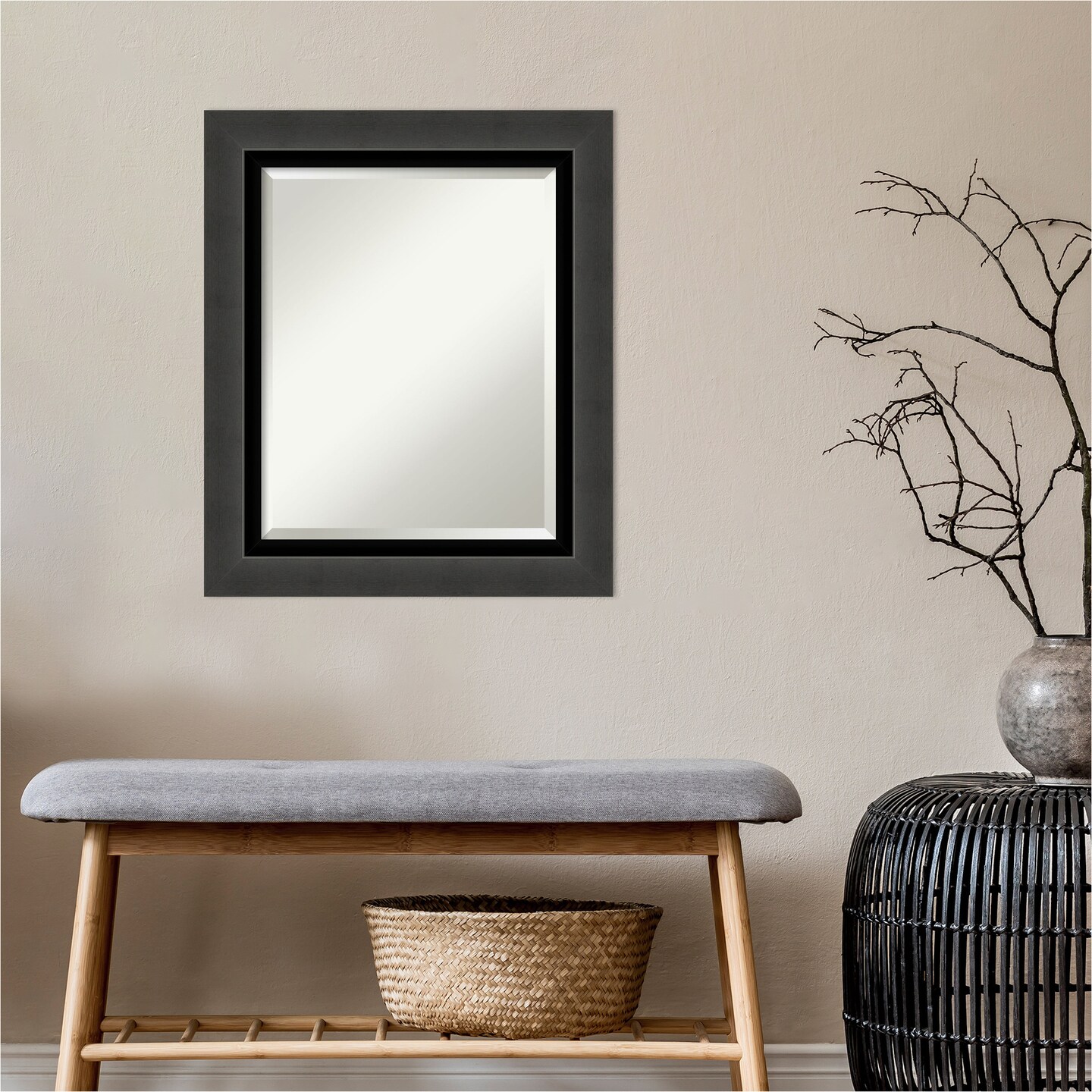Beveled Bathroom Wall Mirror, Tuxedo Black Frame