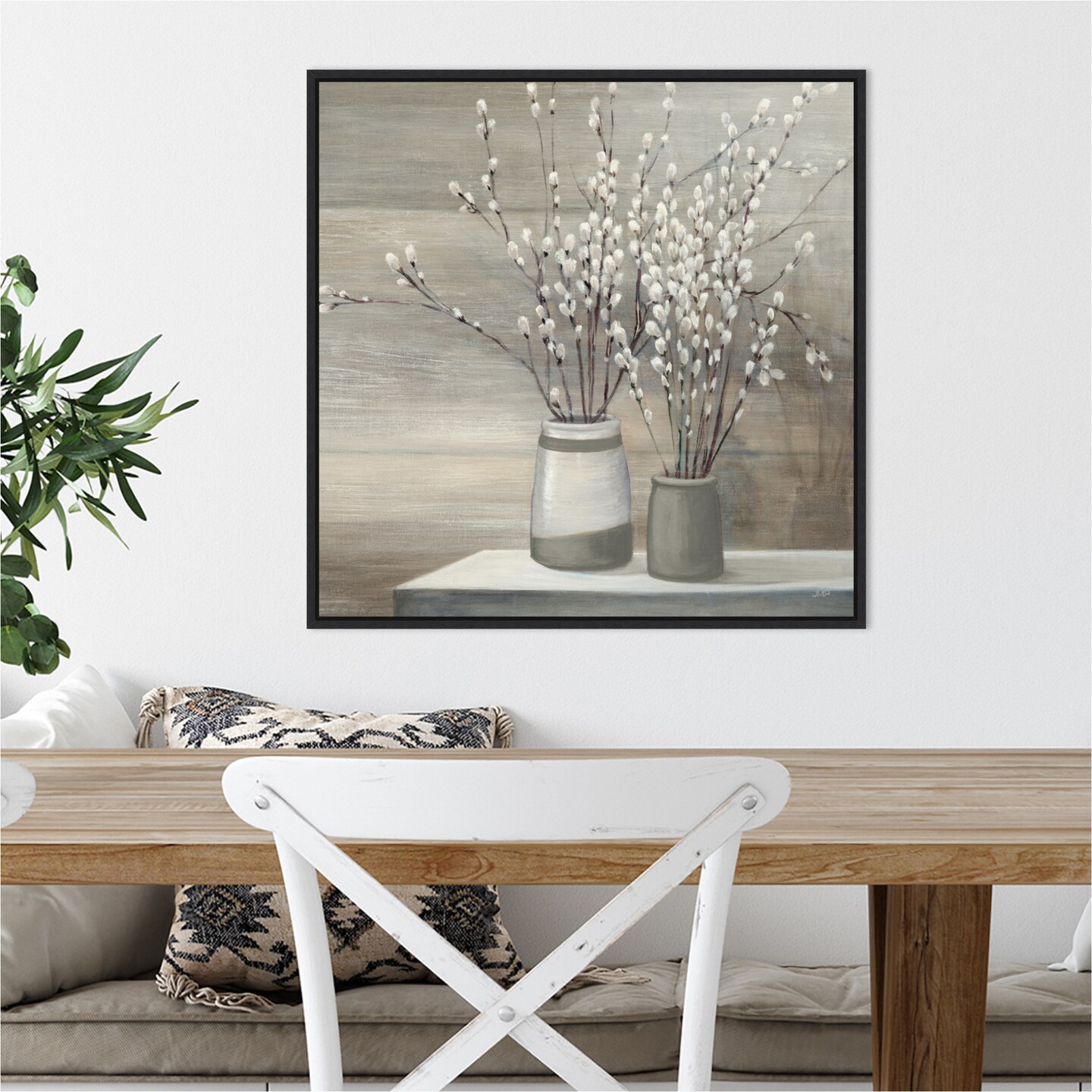 P Willow Still Life Gray Pots Crop by Julia Purinton Canvas Art Framed